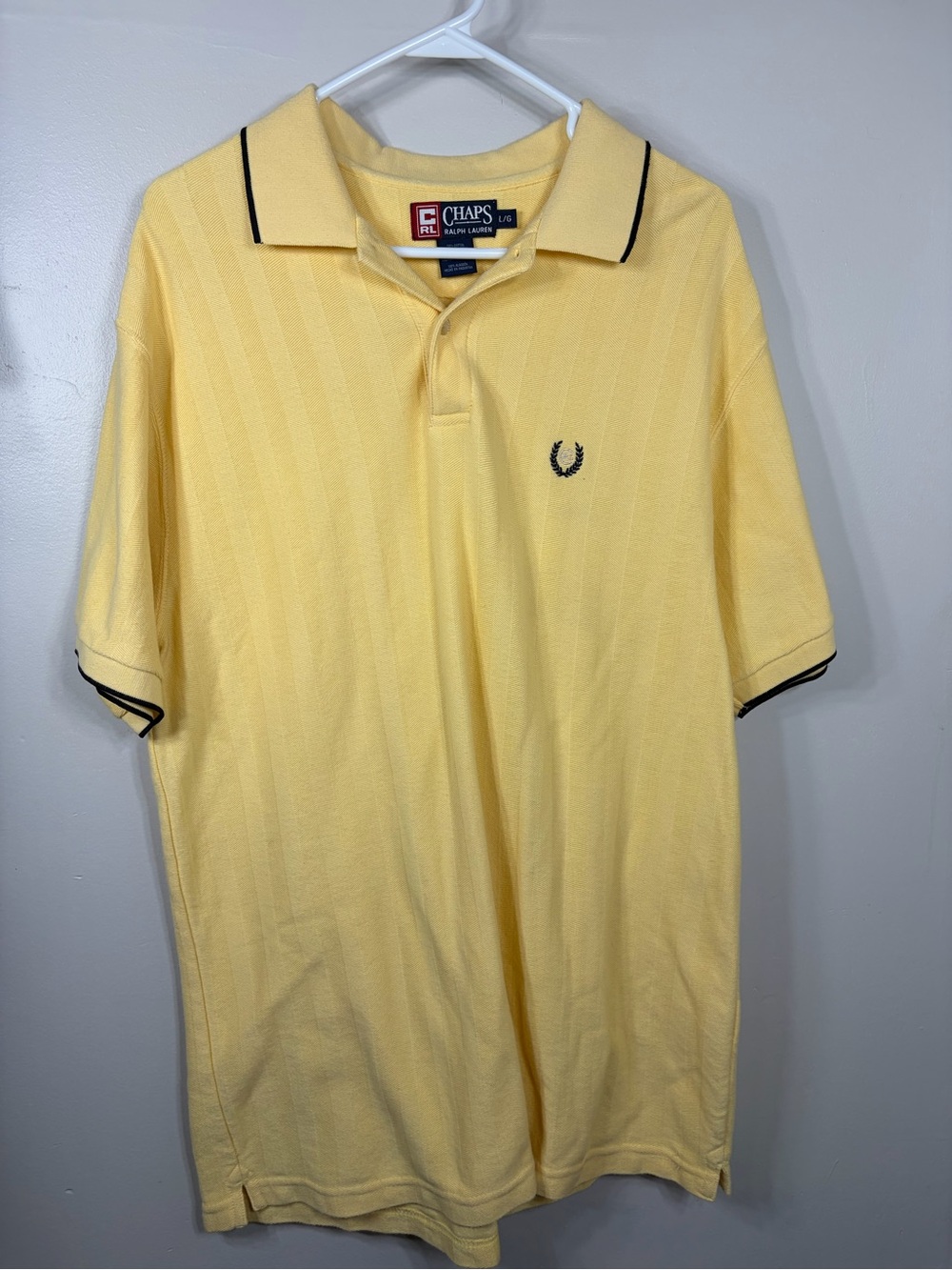Chaps Ralph Lauren Polo Shirt Men’s Large Yellow Herringbone Textured Cotton